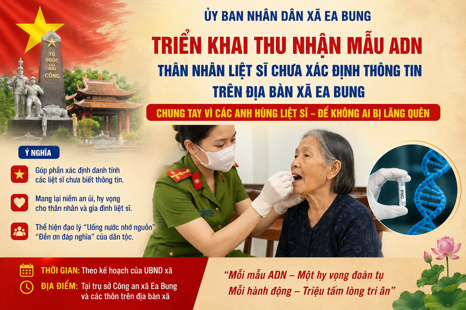 Xã Ea Bung triển khai kế hoạch thu nhận mẫu sinh phẩm ADN thân nhân liệt sĩ